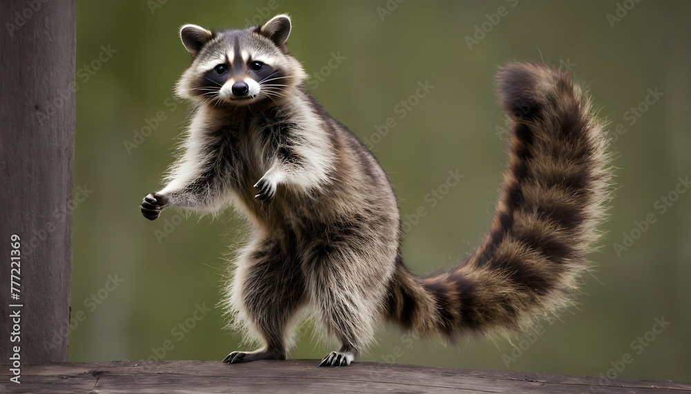 Naklejka premium A-Raccoon-With-Its-Tail-Held-High-A-Sign-Of-Confi- 3