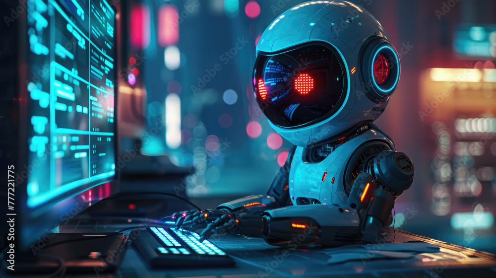 Tomorrow's Technologist: A Robotic Genius at the Helm of a Futuristic Command Console