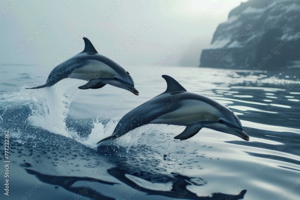 Fototapeta premium Marine Majesty: Dolphins Soaring High