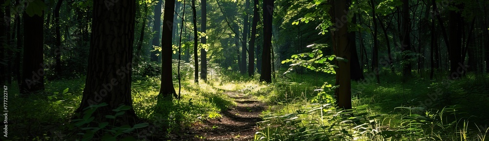 Obraz premium Landscape decorated with sturdy forest trees.