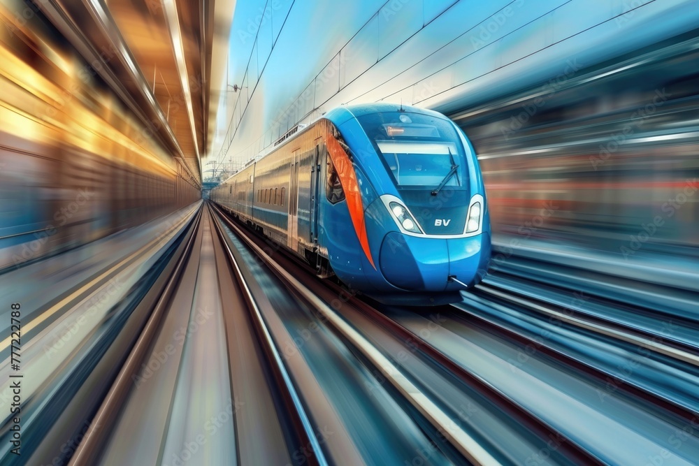 Blue high speed train overheats due to excessive speed and air pressure. Blue high speed train overheats due to excessive speed and air pressure.