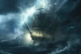 Navigating the Fury: Ship Confronts Thunderstorm