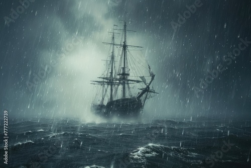 Storm's Embrace: Ship Struggles in the Tempest