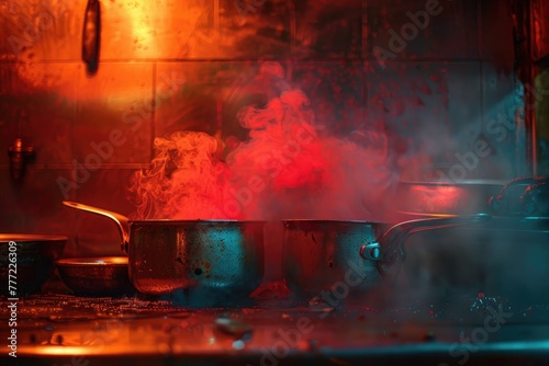 Luminous glows of heat emanating from a cooking surface, captured in a captivating culinary abstraction.