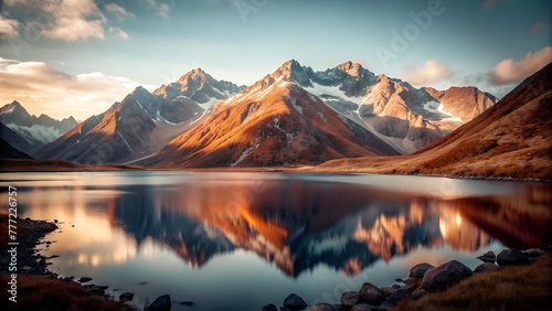 Reflections of Grandeur  Serene Lake Amidst Mountainous Landscape