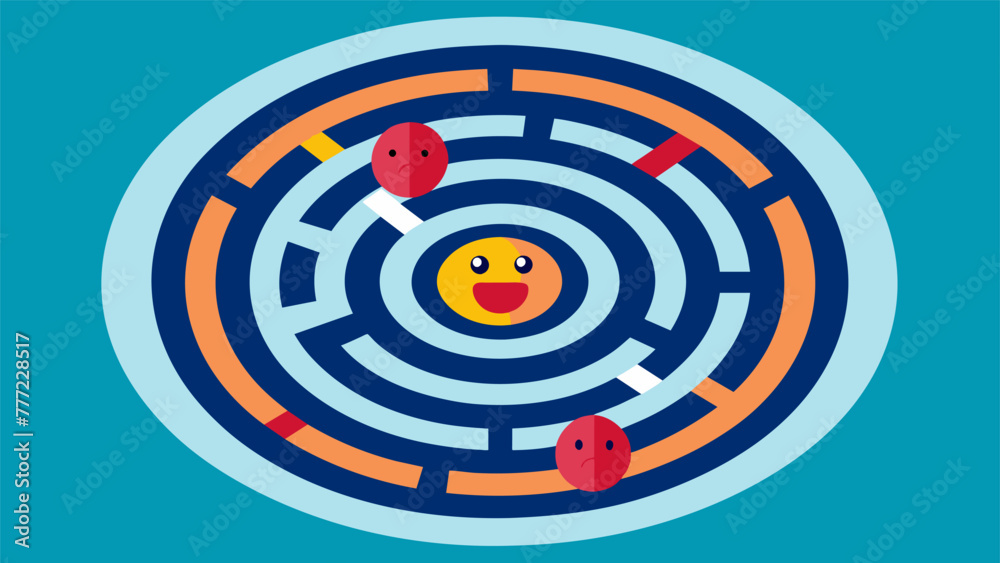 A picture of a labyrinth with emotions written throughout each twist and turn symbolizing the complexity and challenge of managing emotions and A picture of a labyrinth with emotions written throughout each twist and turn symbolizing the complexity and challenge of managing emotions and