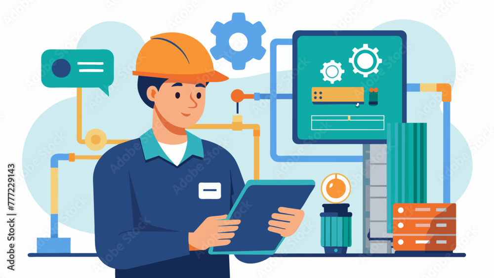 A maintenance technician uses a tablet device to access crucial data and maintenance schedules for a piece of equipment all made possible by A maintenance technician uses a tablet device to access crucial data and maintenance schedules for a piece of equipment all made possible by