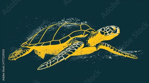 Wallpaper Mural block print style sea turtle design, emphasizing the unique shell patterns and underwater elegance of the creature Torontodigital.ca