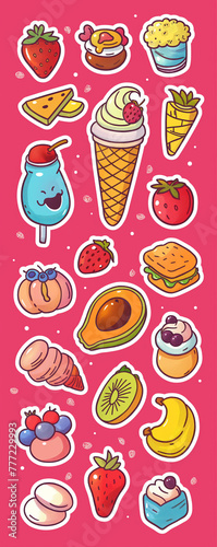 Cute and Colorful Food and Desserts Vector Illustrations Set