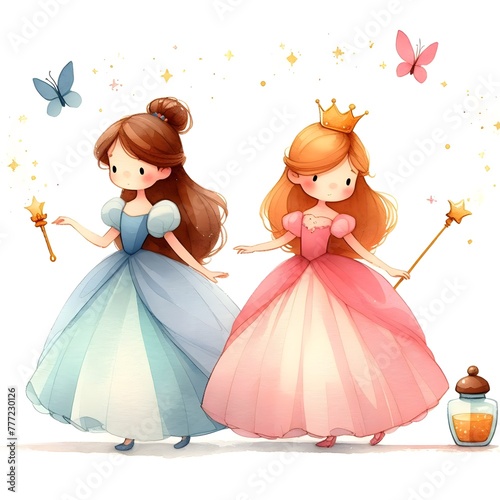 Cute girl, princess.Vector Watercolor Cute Princess Illustration