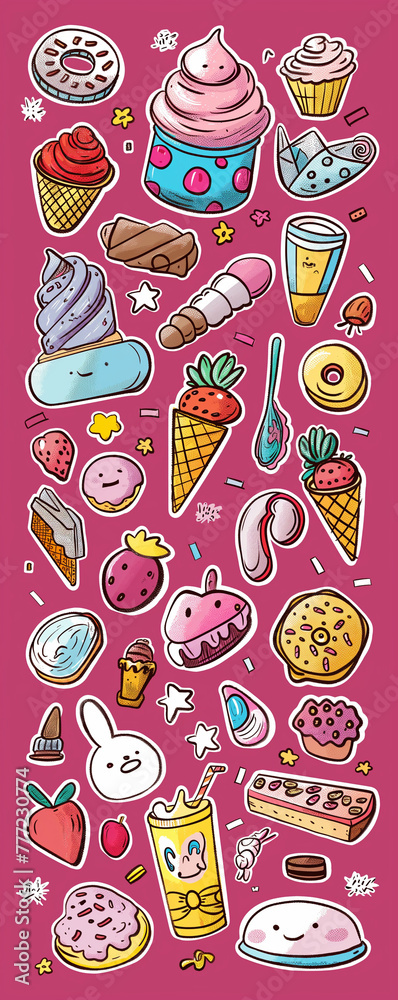 Naklejka premium Collection of Cute Dessert and Sweet Treat Illustrations