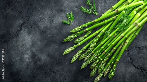 bundle of vibrant green asparagus spears, showcasing the slender form, tips, and natural curvature