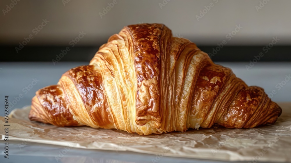 classic croissant, capturing the flaky layers, golden-brown crust, and buttery aroma