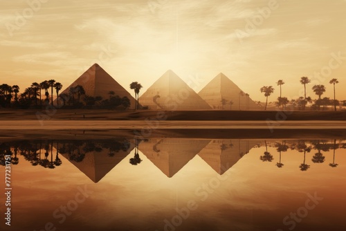 Reflection of the pyramids in a nearby pond.