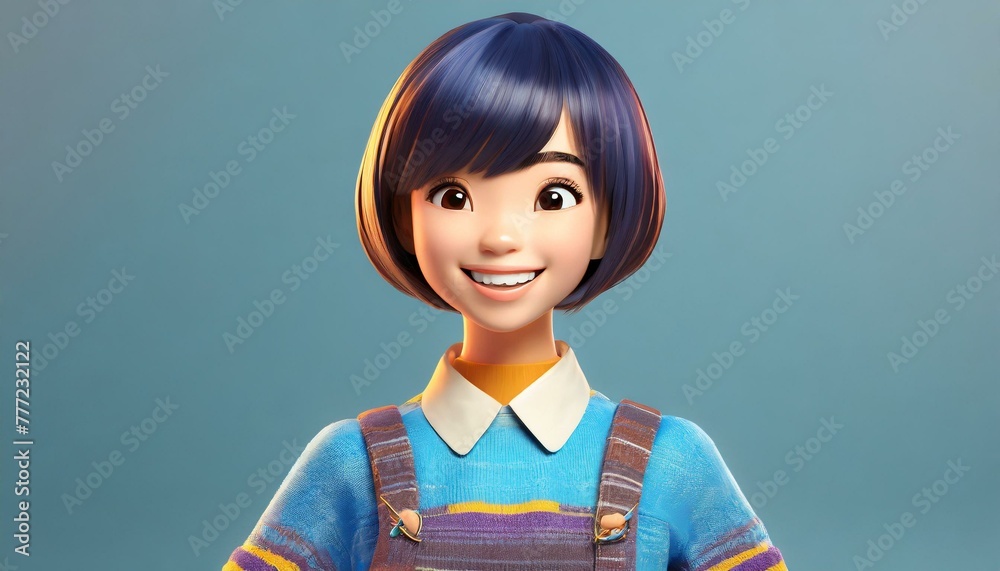 Bright portrait of cute modern girl Radiant Charm: Embracing the Joyful Energy of a Playful minimal style. 3d render background wallppaer Bright portrait of cute modern girl Radiant Charm: Embracing the Joyful Energy of a Playful minimal style. 3d render background wallppaer