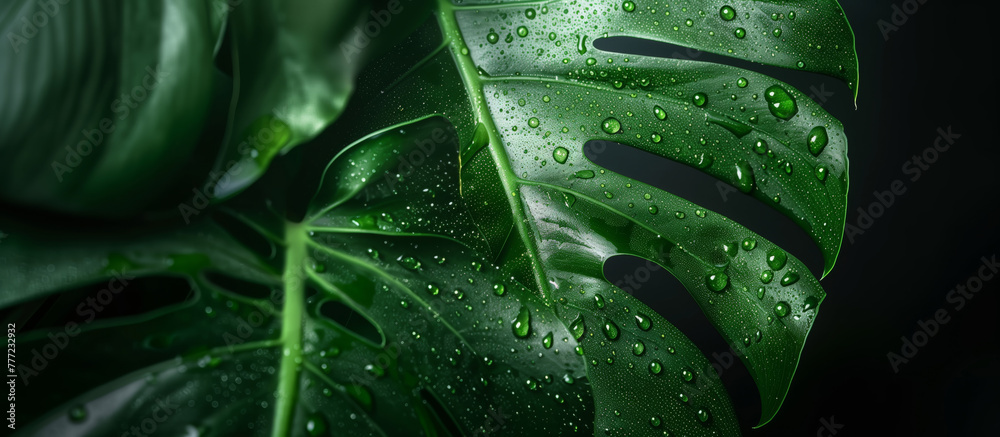 Fototapeta premium A tropical plant with droplets of moisture on the leaves