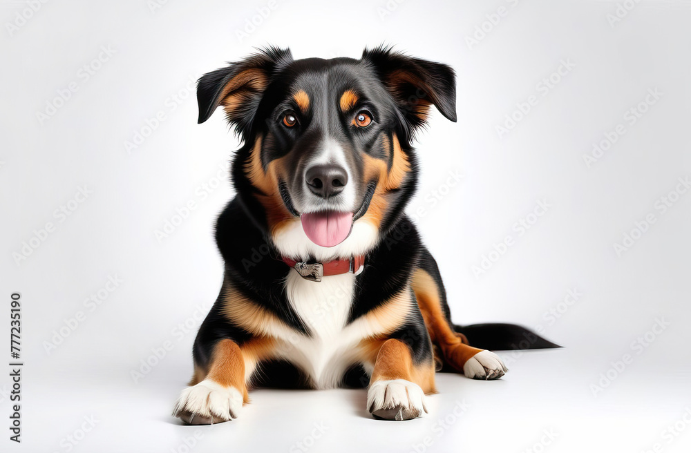 Canine Portrait on a Gray Background: Dog Looking at Camera Canine Portrait on a Gray Background: Dog Looking at Camera