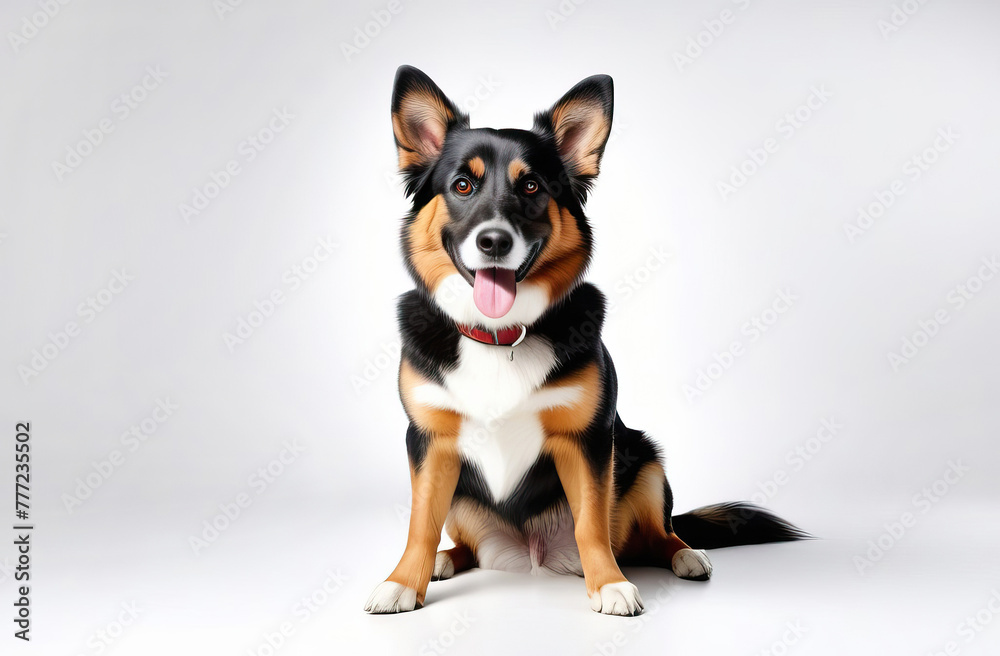 Gray Background Dog Portrait: Canine Eye Contact