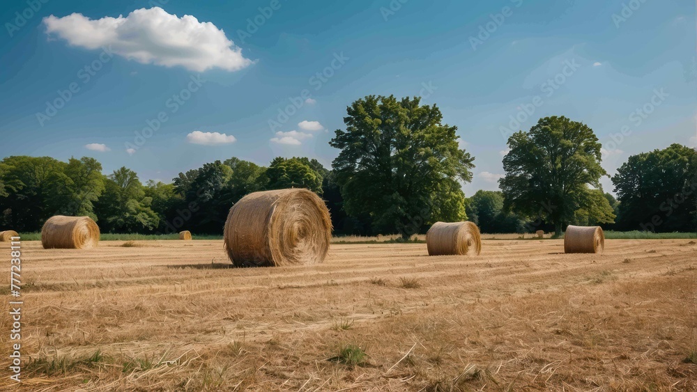 Hay bales on a golden harvest field