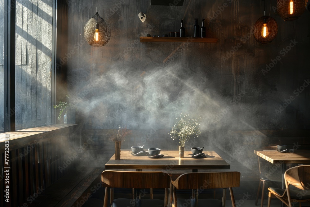 Ethereal mist of aroma enveloping the wall in an abstract culinary haze. - obrazy, fototapety, plakaty 