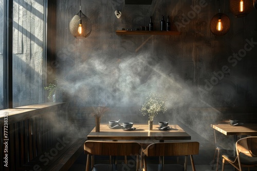 Ethereal mist of aroma enveloping the wall in an abstract culinary haze. photo