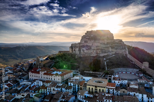 Aerial view of Morella, Spain, considered one of the most beautiful pueblos in the country