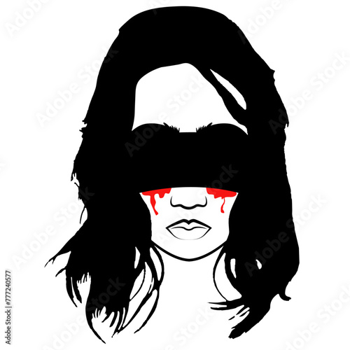 Vector illustration Blindfolded girl Silhouette, Black And Isolated On White Background. Blindfold Tattoo, Blindfold Silhouette Icon Logo Design Template, Blindfolded girl pop, Vector Illustration