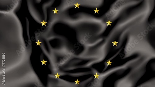 Europe black Flag. Concept for euro crisis, debt, bankruptcy ,financial danger and euro ending photo
