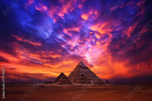 Time-lapse of the changing colors of the sky behind the pyramids.