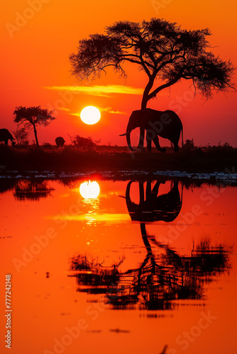 Sunset Silhouette of an African Elephant © Susana