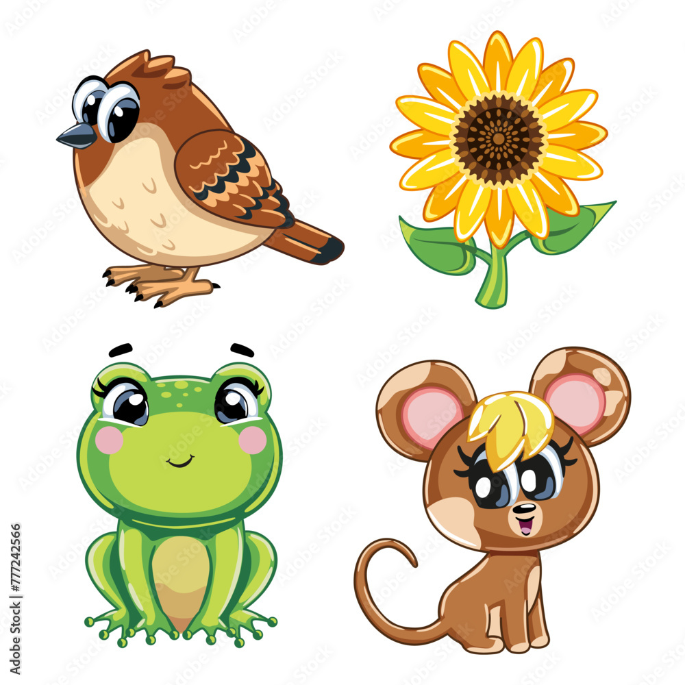 Fototapeta premium Woodland animals set isolated on white background.