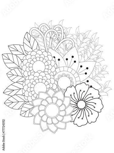Flower mandala illustration. Oriental pattern, vintage decorative elements Easy mandala kaleidoscope pattern on white background Adult coloring page