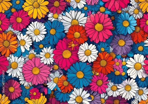Floral daisy and foliage seamless pattern on white background for textile design and wallpaper usage