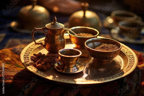 Close-up of a traditional Egyptian tea ceremony. photo