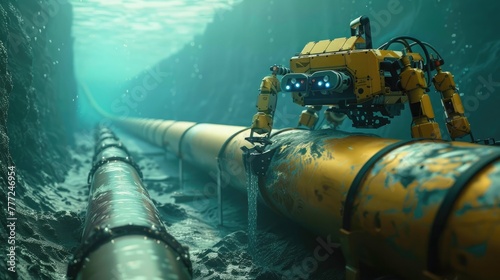A robot inspecting underwater pipelines for signs of damage.