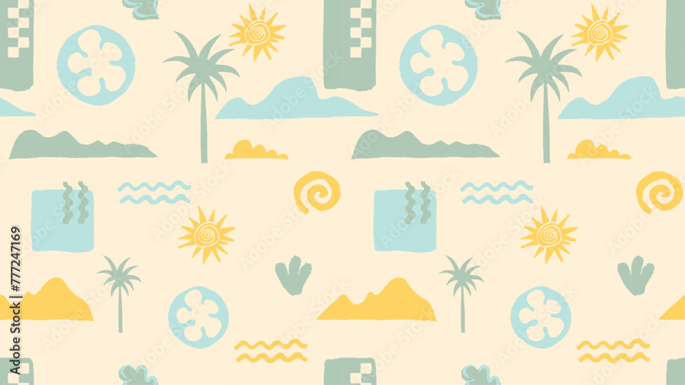 summer pattern, Sun-Kissed Serenity: Embracing Summer with Palm Trees, Sun, and Beach Vibes