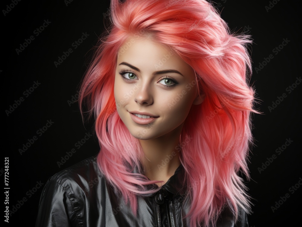 Fototapeta premium A woman with color hair and a color jacket