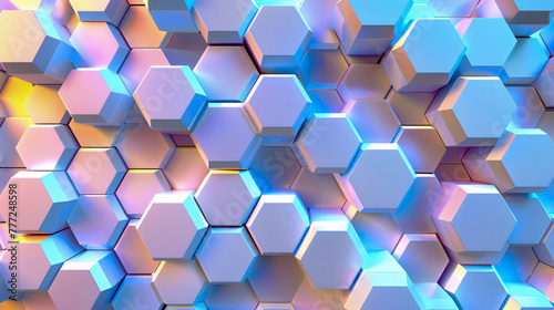 Futuristic hexagon digital pattern, abstract geometric background in blue shades
