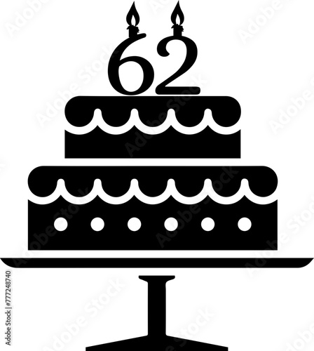 62 numbering birthday cake icon