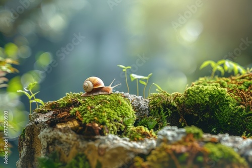 Fantasy landscape with a small snail and tendrils