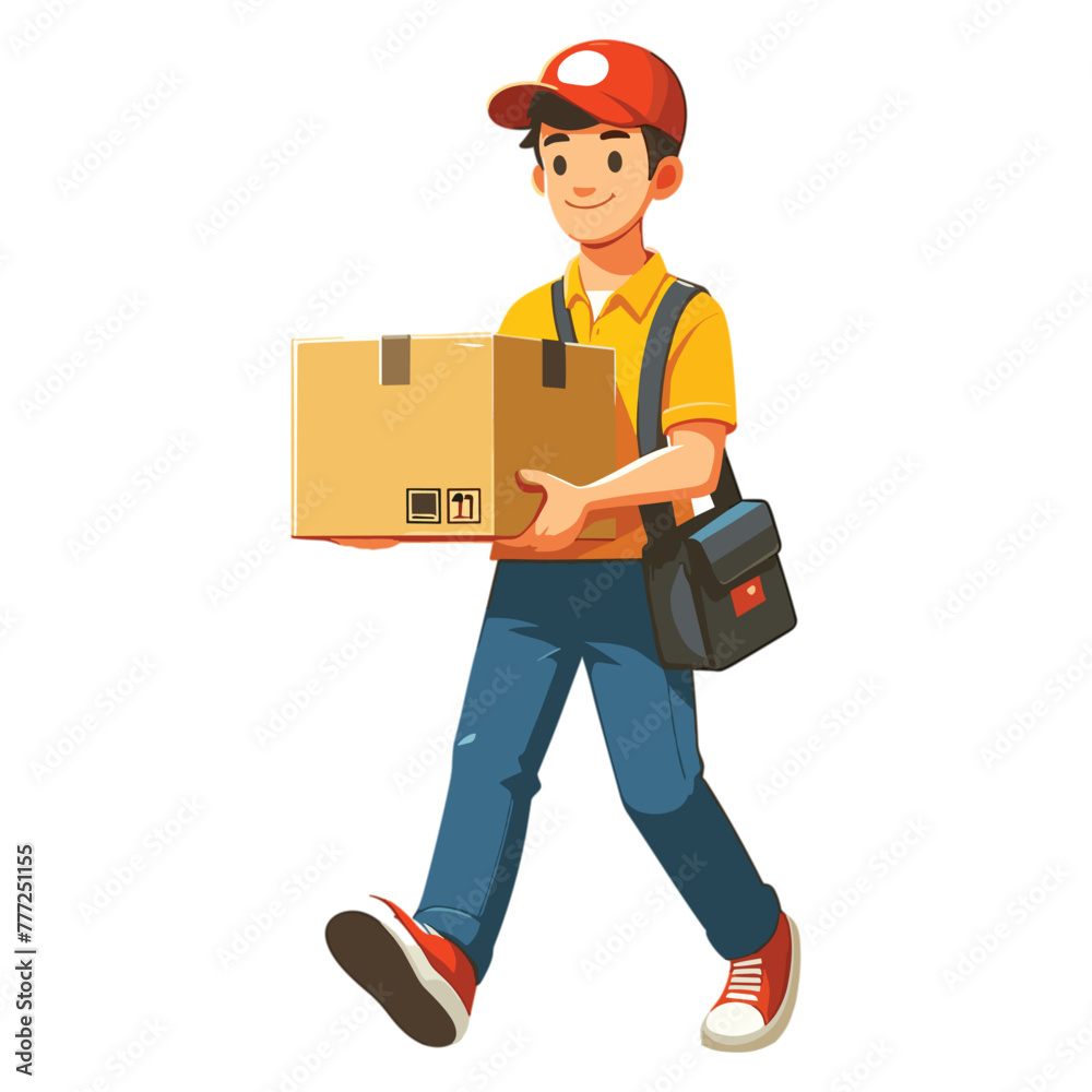 delivery courier carries a package box with a friendly face vector delivery courier carries a package box with a friendly face vector