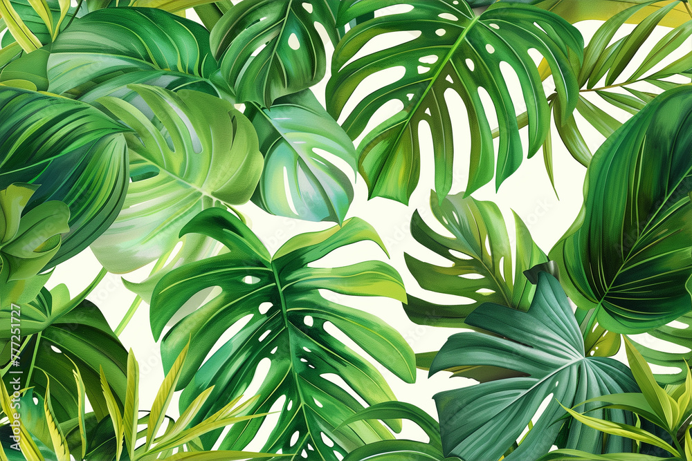 Lush tropical leaves in vibrant greens pattern Lush tropical leaves in vibrant greens pattern