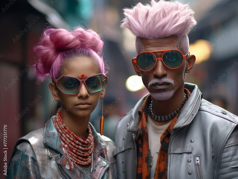 Man and Woman With Pink Hair and Sunglasses