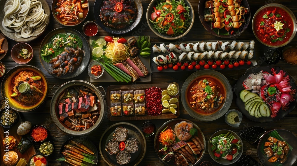 Asian food assortment. Generative AI Asian food assortment. Generative AI