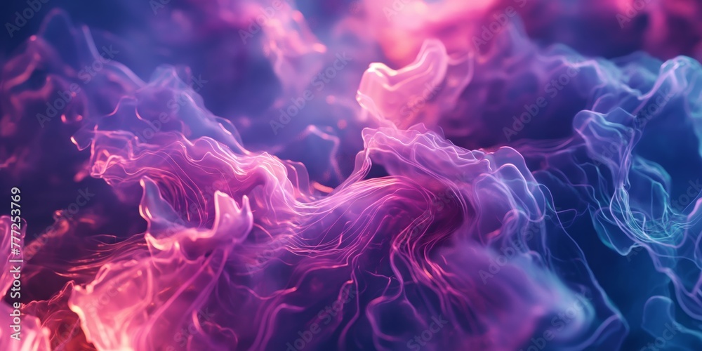Obraz premium Visually striking image showcasing vibrant abstract cloud formations with smooth swirls, suggesting a dreamlike fluidity in bold colors