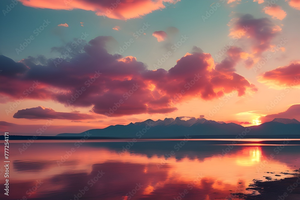 Obraz premium sunset over the lake