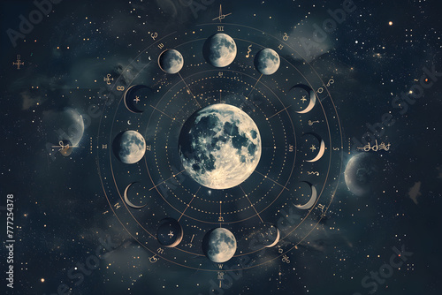 The Enchanting Dance of the Moon: A Conceptual Representation of the Lunar Calendar and Zodiac Signs