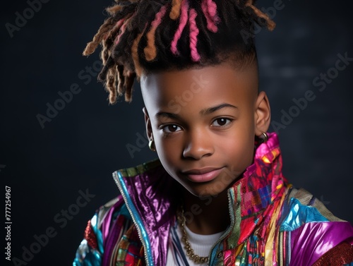 A young boy with colorful hair