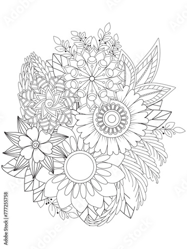 Flower mandala illustration. Oriental pattern, vintage decorative elements Easy mandala kaleidoscope pattern on white background Adult coloring page