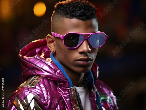 A man in a pink jacket and sunglasses